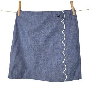 J Crew Pencil Skirt Size 2 Career Denim Chambray Scalped Edge Design Blue Short